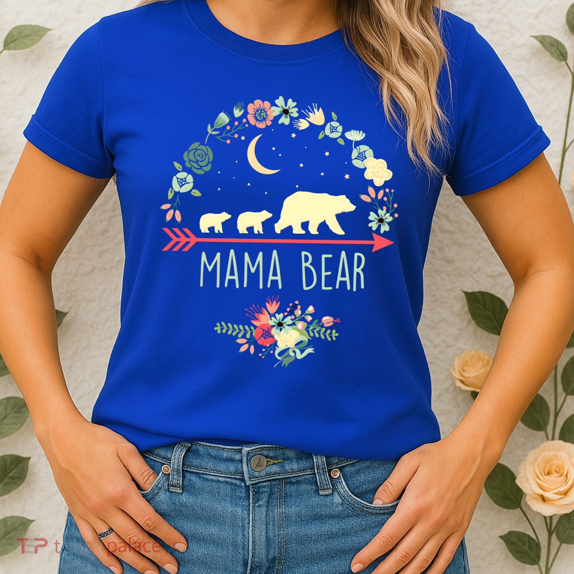 Floral Mama Bear With 2 Cubs Gift Women's T-Shirt