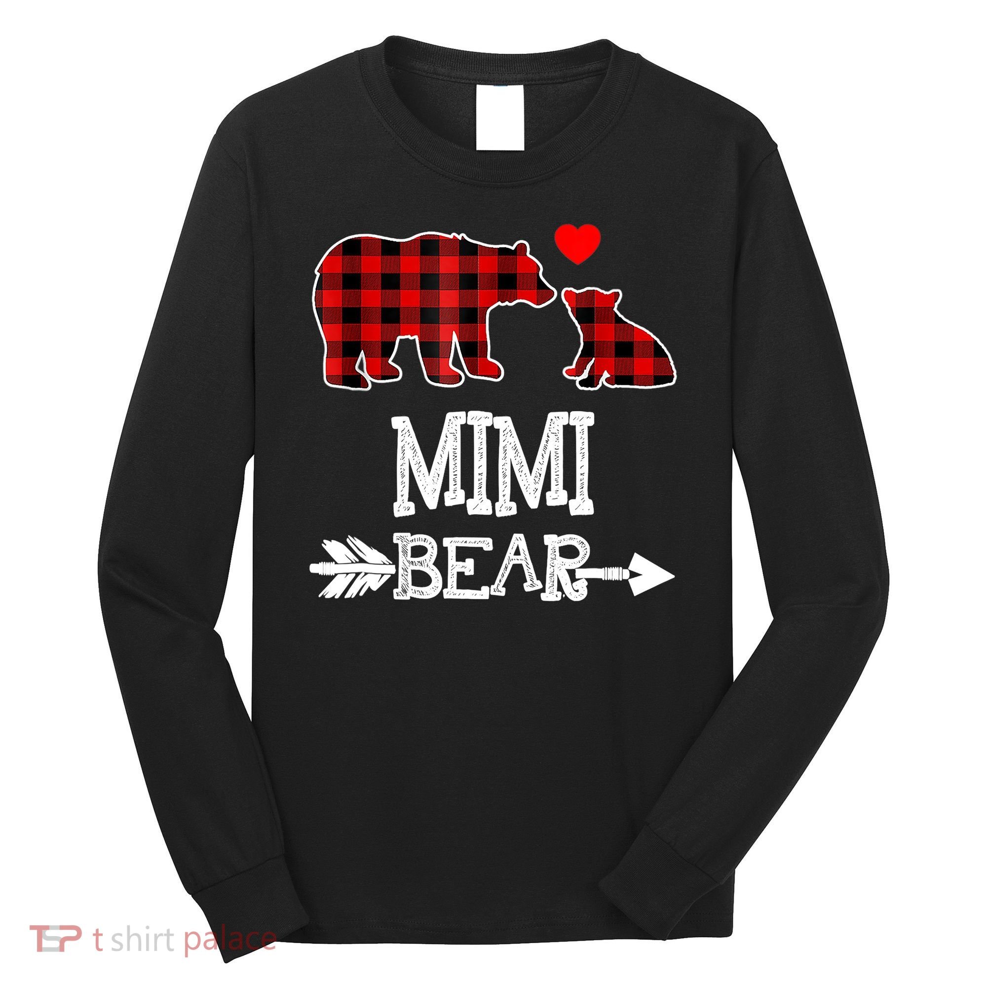 Funny Mimi Bear Red Buffalo Plaid Grandma Bear Christmas Pajama Long Sleeve Shirt