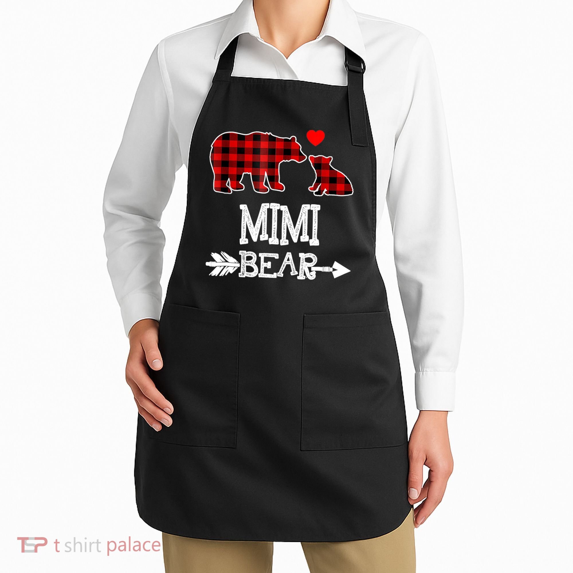 Funny Mimi Bear Red Buffalo Plaid Grandma Bear Christmas Pajama Apron