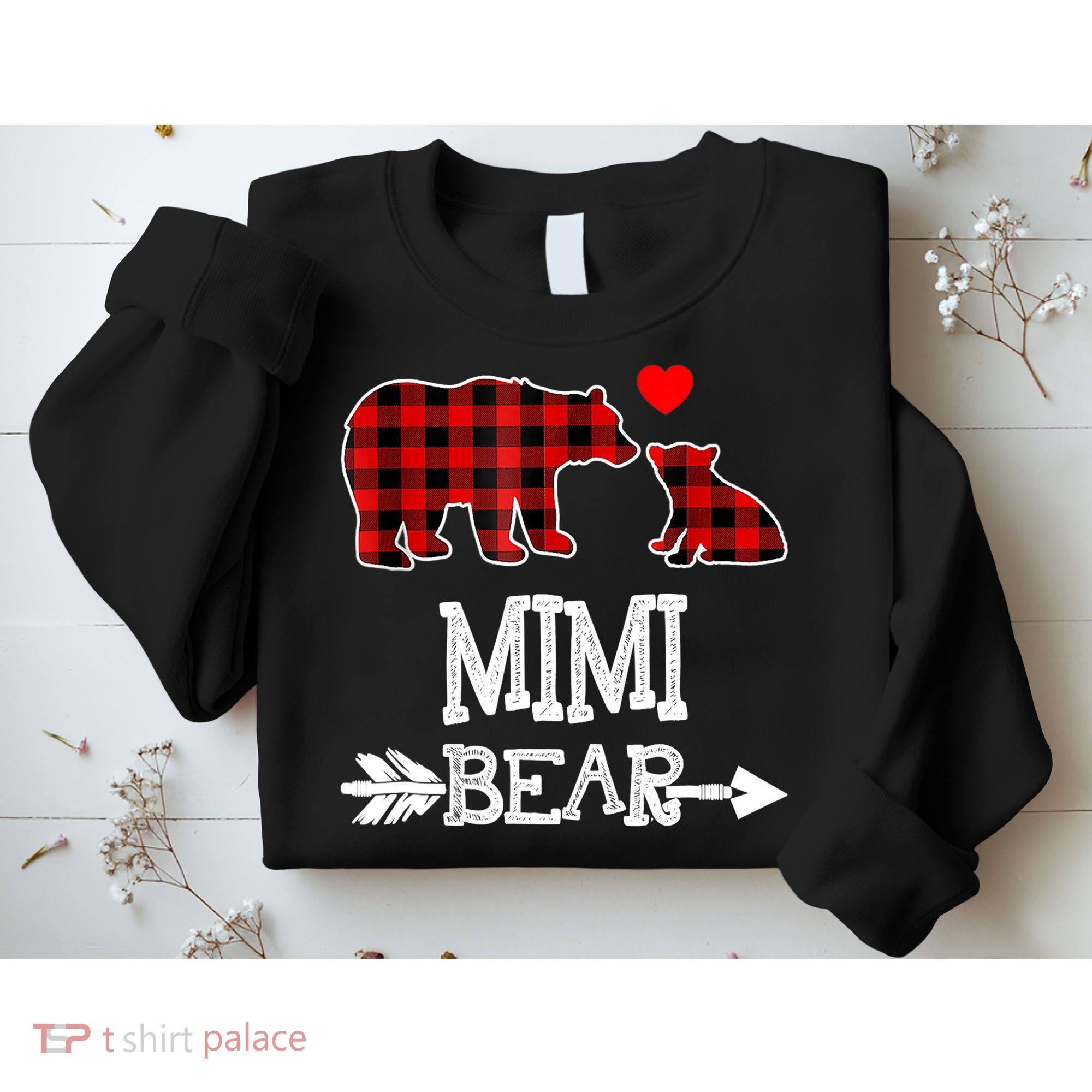 Funny Mimi Bear Red Buffalo Plaid Grandma Bear Christmas Pajama Sweatshirt