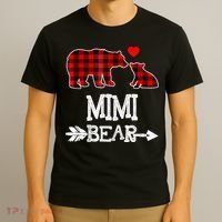 Funny Mimi Bear Red Buffalo Plaid Grandma Bear Christmas Pajama T-Shirt thumb 3
