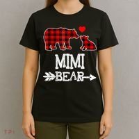 Funny Mimi Bear Red Buffalo Plaid Grandma Bear Christmas Pajama T-Shirt thumb 4