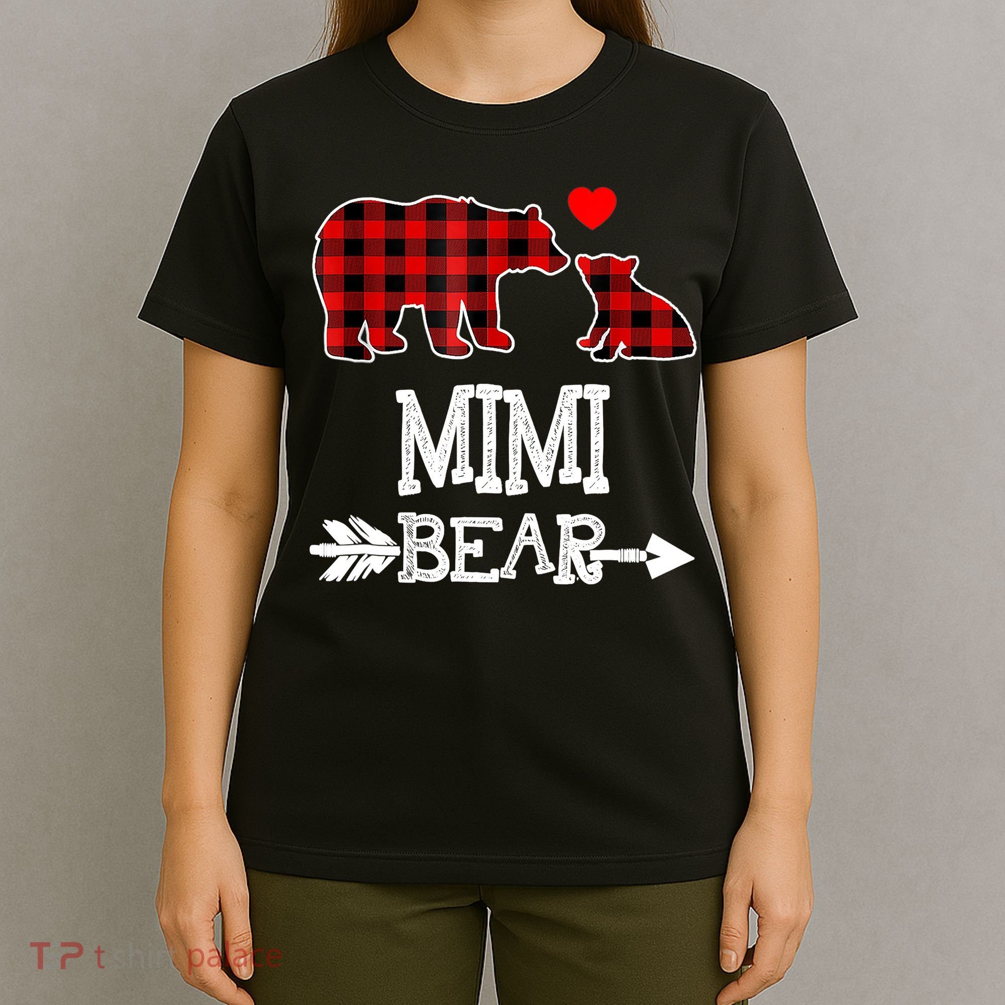 Funny Mimi Bear Red Buffalo Plaid Grandma Bear Christmas Pajama T-Shirt