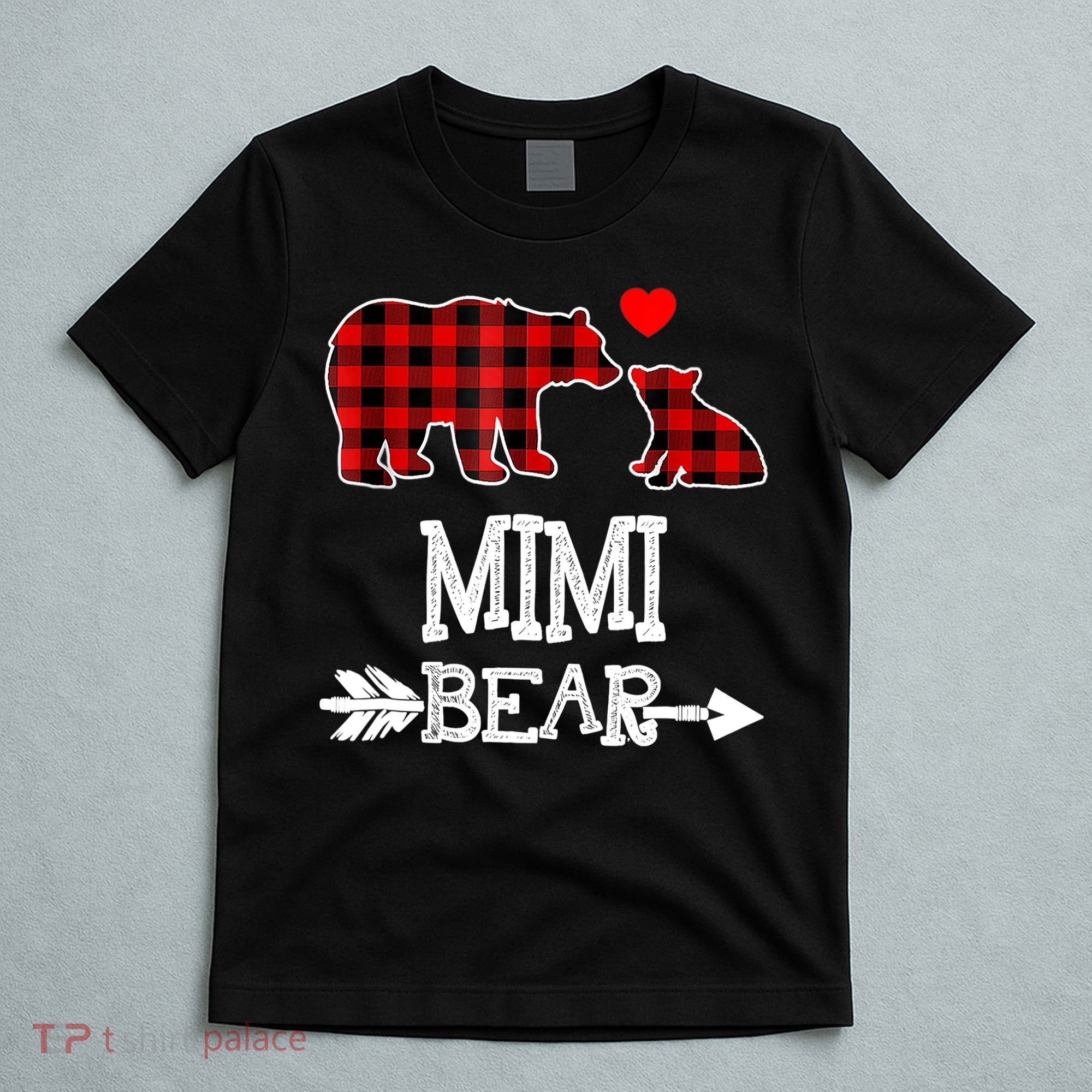 Funny Mimi Bear Red Buffalo Plaid Grandma Bear Christmas Pajama T-Shirt