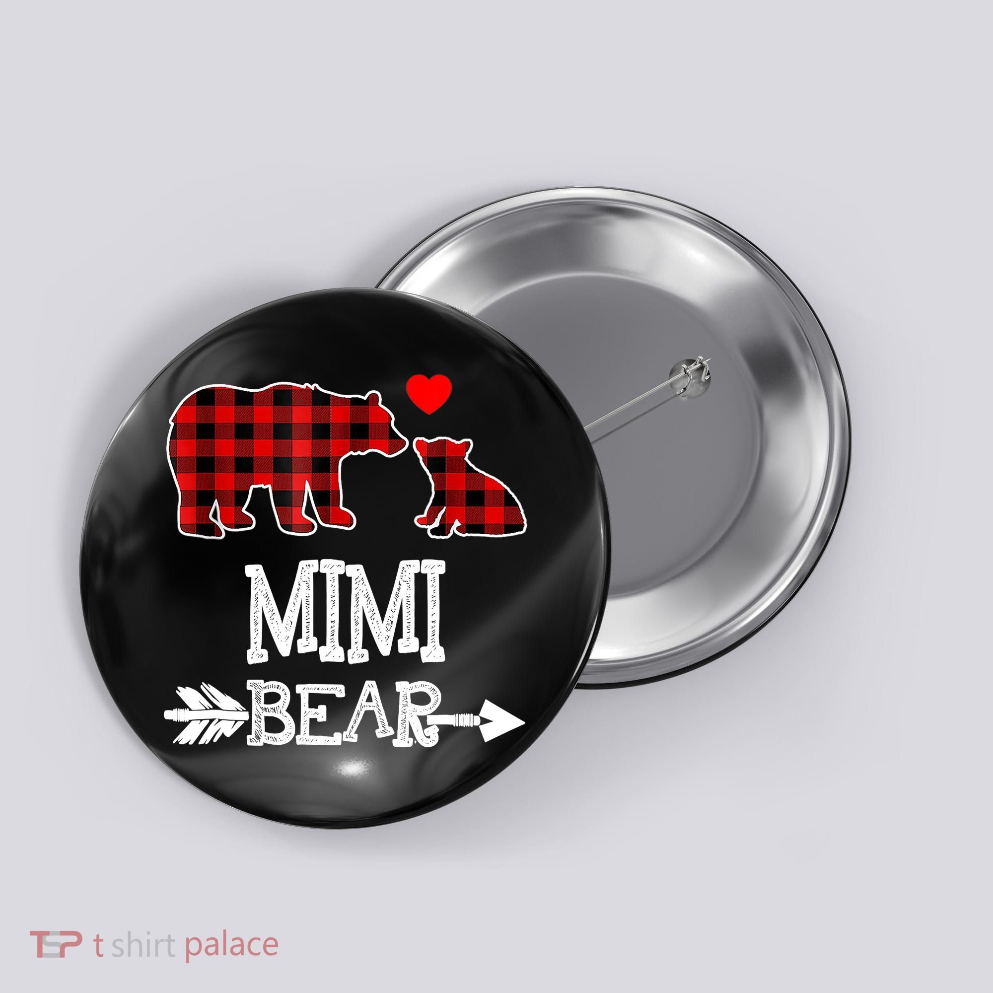 Funny Mimi Bear Red Buffalo Plaid Grandma Bear Christmas Pajama Button