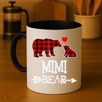 Funny Mimi Bear Red Buffalo Plaid Grandma Bear Christmas Pajama Coffee Mug thumb 4