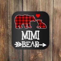 Funny Mimi Bear Red Buffalo Plaid Grandma Bear Christmas Pajama Coaster thumb 0