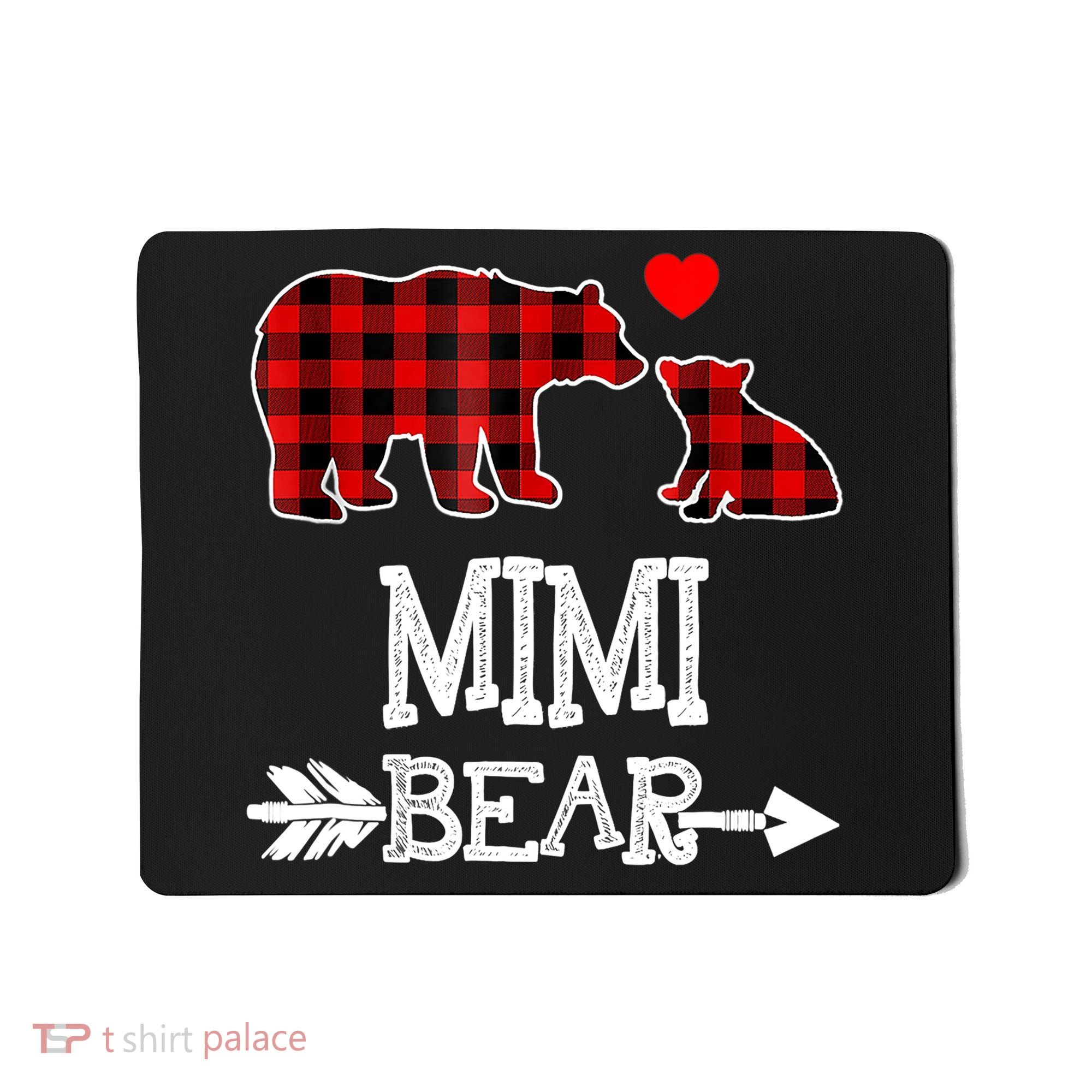 Funny Mimi Bear Red Buffalo Plaid Grandma Bear Christmas Pajama Mousepad