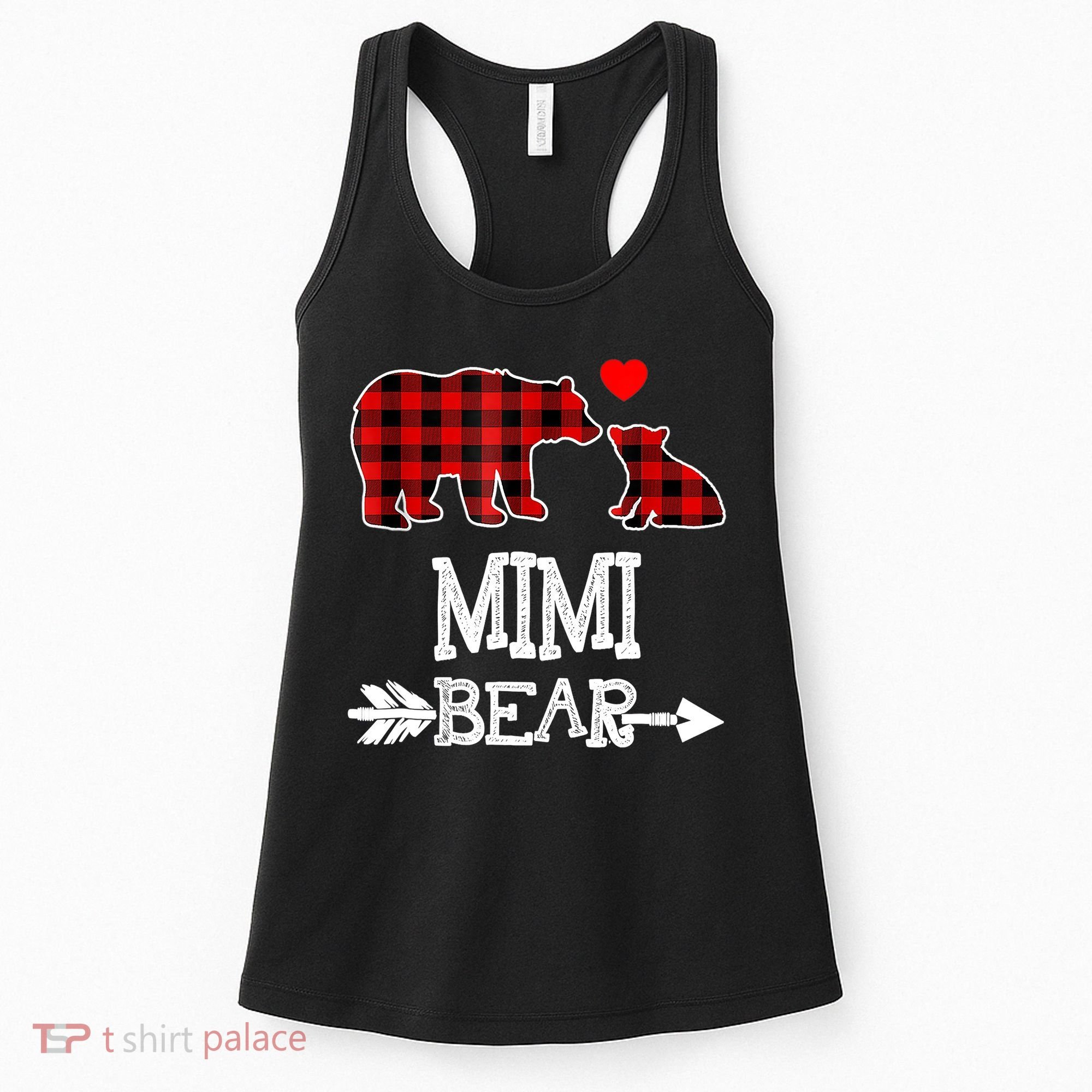 Funny Mimi Bear Red Buffalo Plaid Grandma Bear Christmas Pajama Women's Tank Top