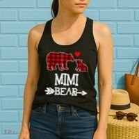 Funny Mimi Bear Red Buffalo Plaid Grandma Bear Christmas Pajama Women's Tank Top thumb 2