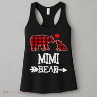 Funny Mimi Bear Red Buffalo Plaid Grandma Bear Christmas Pajama Women's Tank Top thumb 3