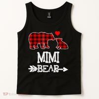 Funny Mimi Bear Red Buffalo Plaid Grandma Bear Christmas Pajama Tank Top thumb 2