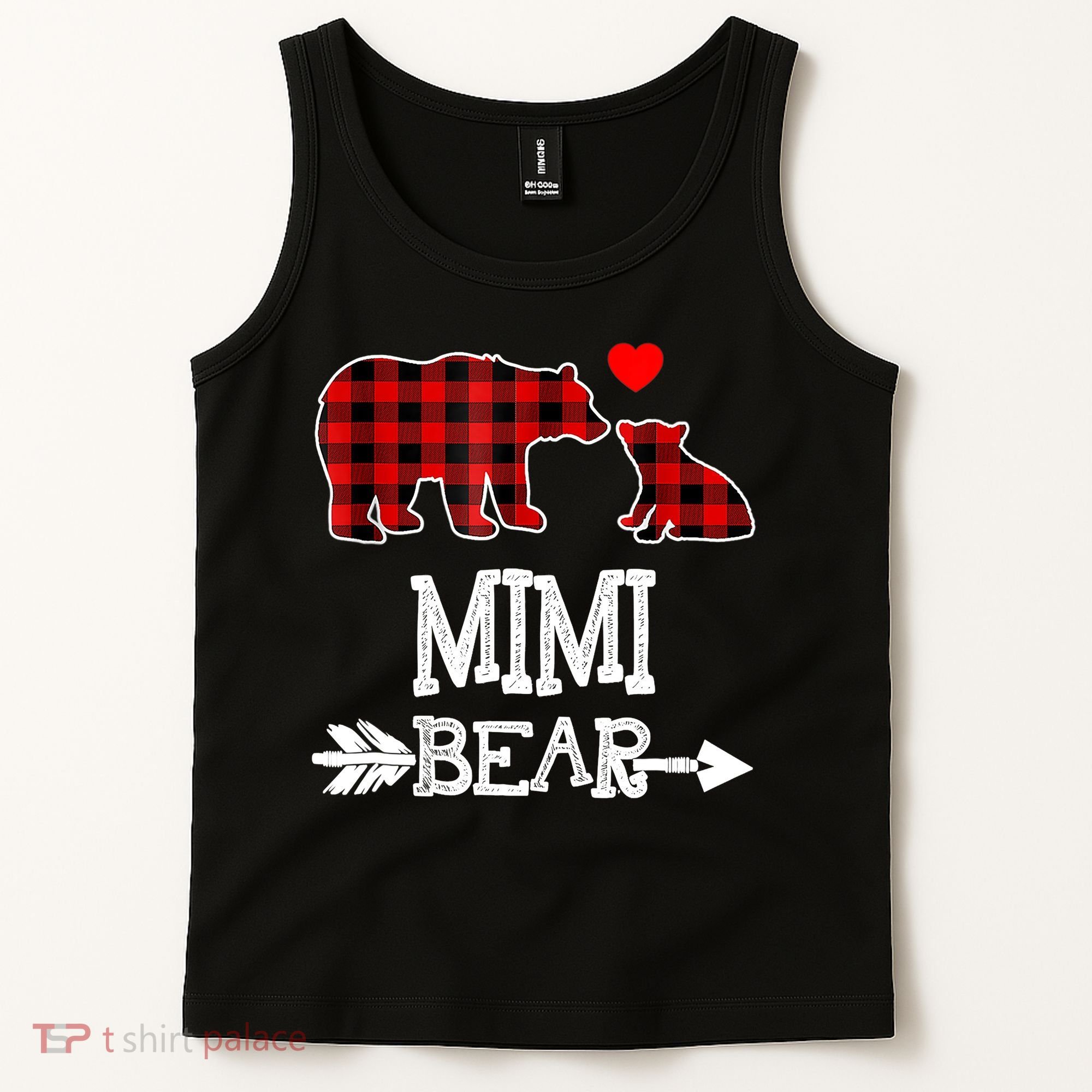 Funny Mimi Bear Red Buffalo Plaid Grandma Bear Christmas Pajama Tank Top