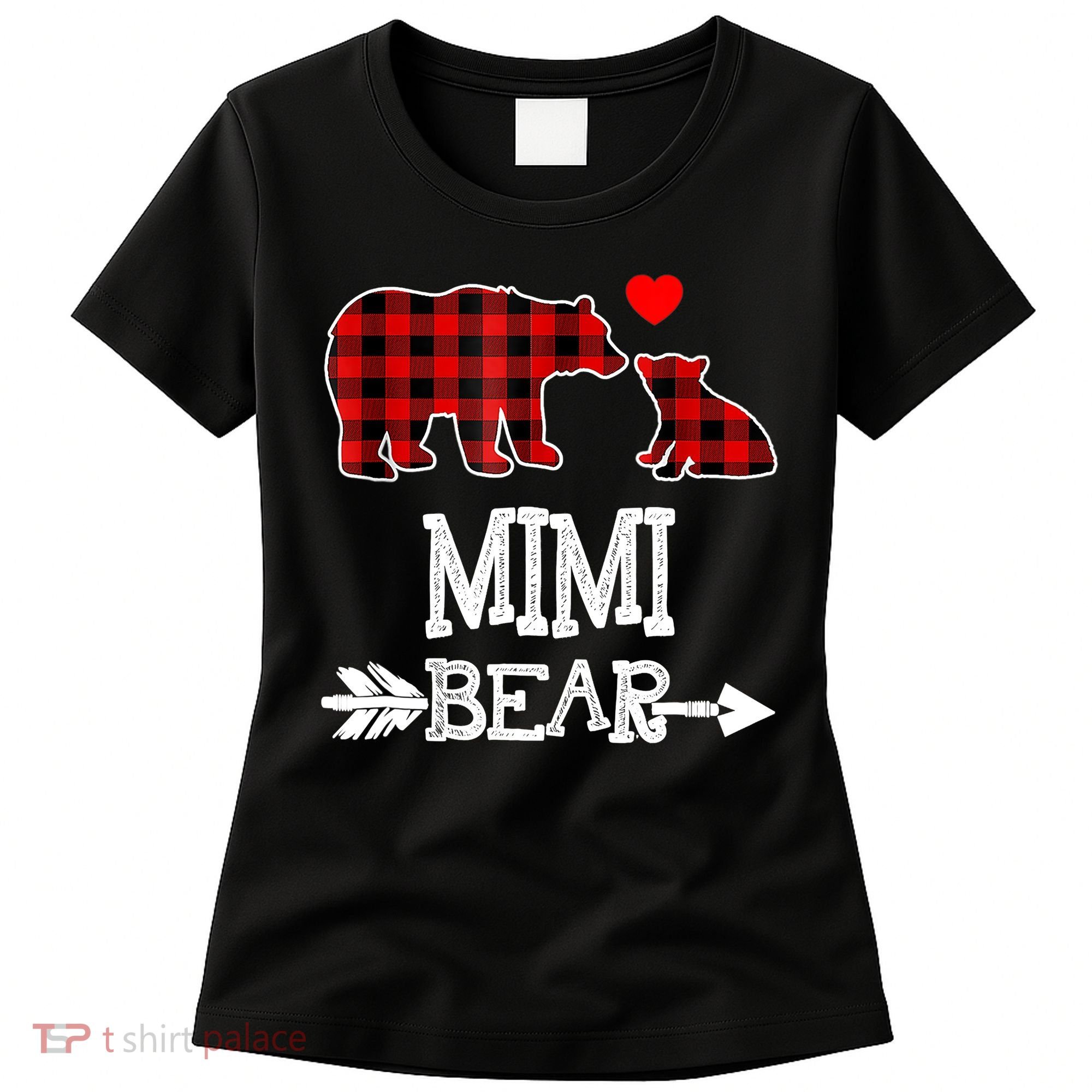 Funny Mimi Bear Red Buffalo Plaid Grandma Bear Christmas Pajama Women's T-Shirt
