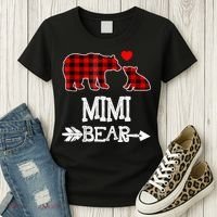 Funny Mimi Bear Red Buffalo Plaid Grandma Bear Christmas Pajama Women's T-Shirt thumb 3
