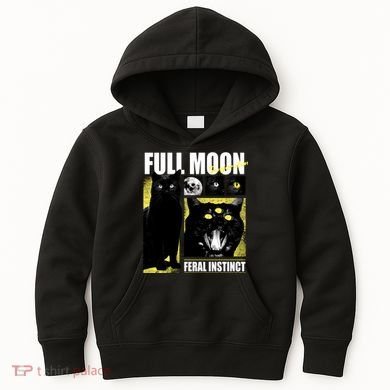 Full Moon Black Cat Transformation Kids Hoodie