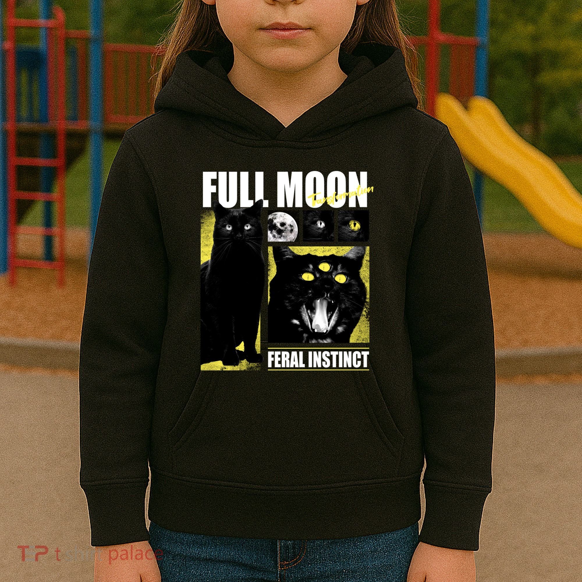Full Moon Black Cat Transformation Kids Hoodie