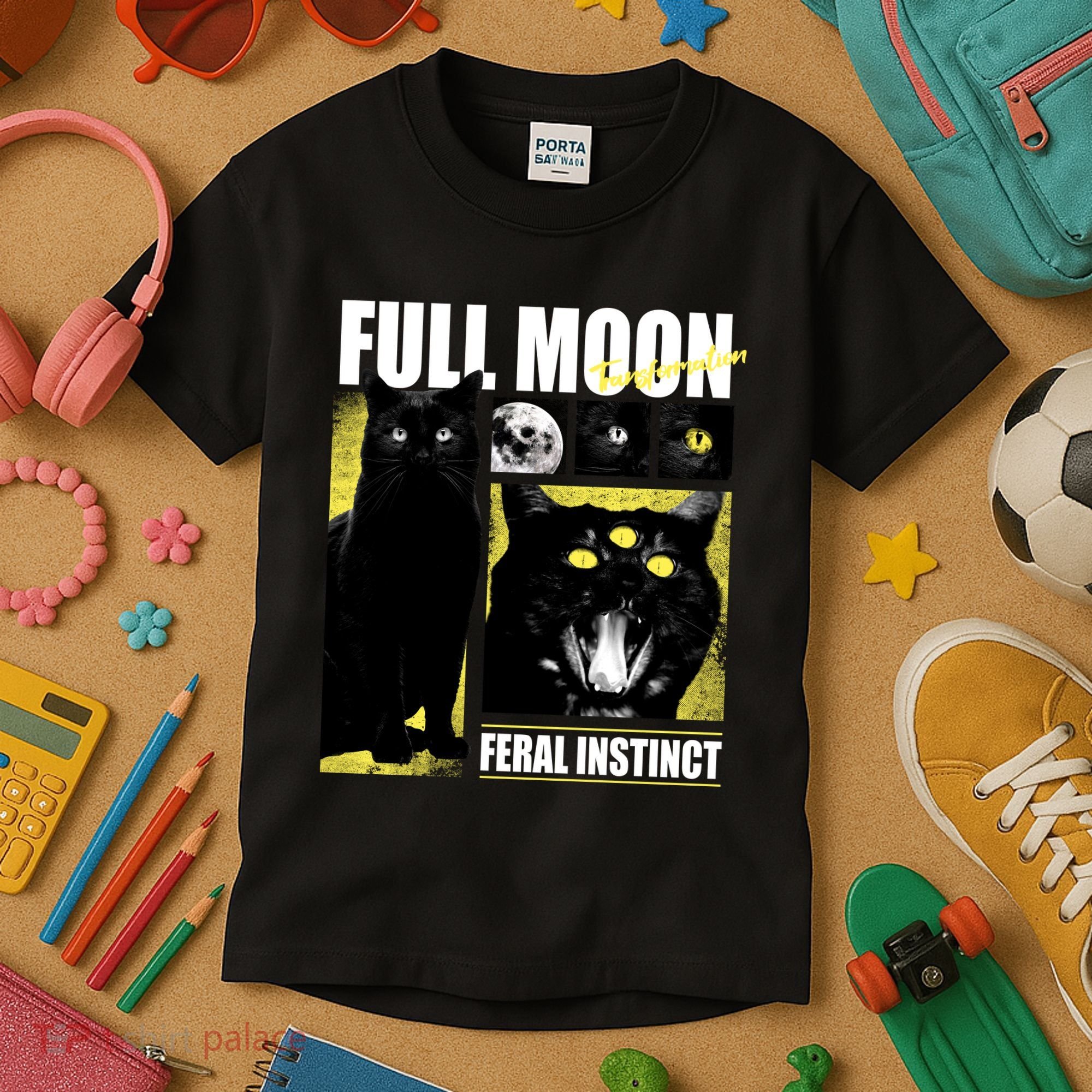 Full Moon Black Cat Transformation Kids T-Shirt