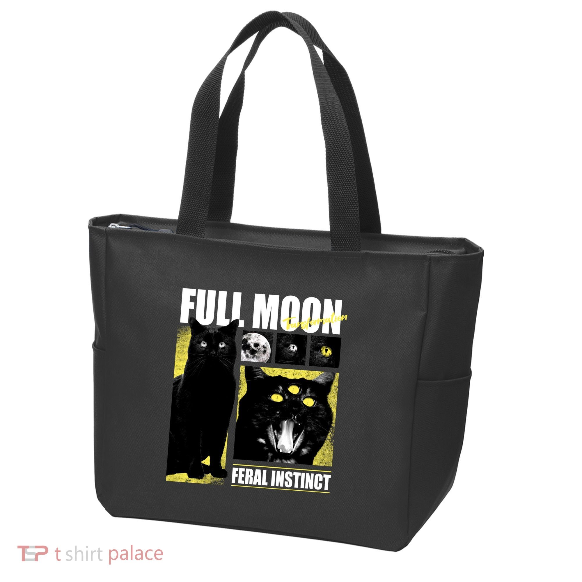 Full Moon Black Cat Transformation Tote Bag