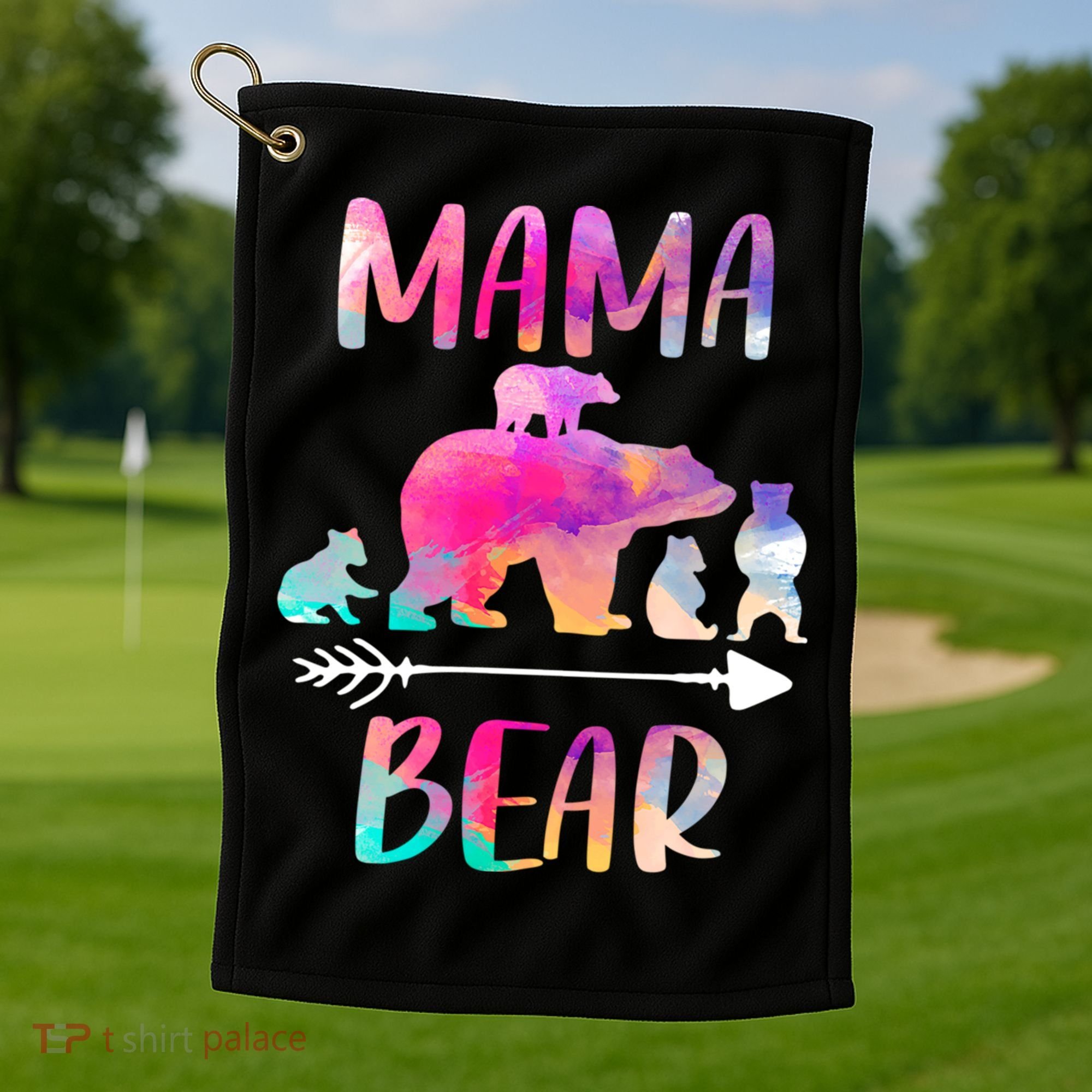 Funny Mama Bear Four Cubs Cute Gift Golf Towel