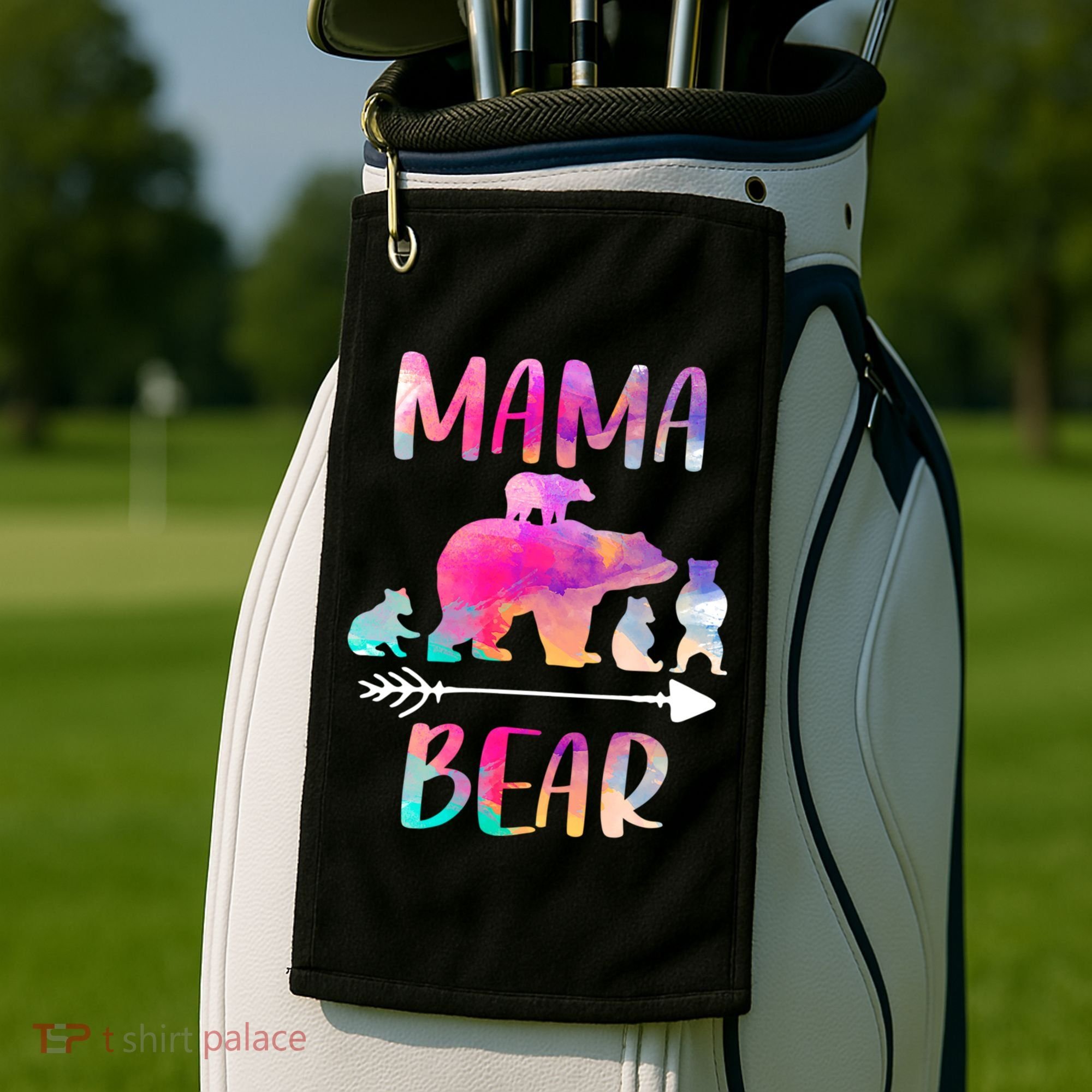 Funny Mama Bear Four Cubs Cute Gift Golf Towel