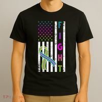 Fight Metastatic Breast Cancer American Flag T-Shirt thumb 3