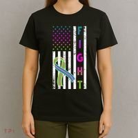 Fight Metastatic Breast Cancer American Flag T-Shirt thumb 4