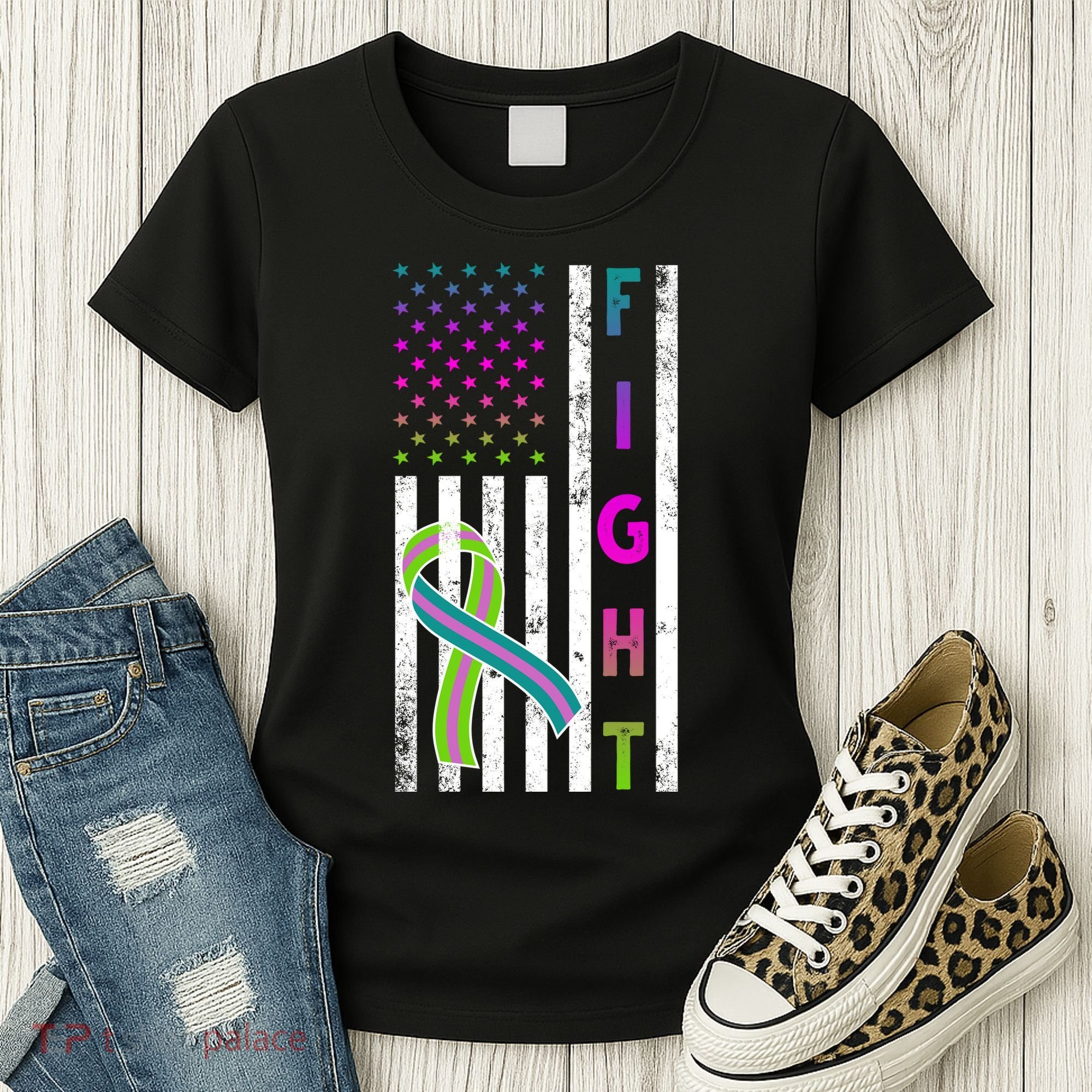 Fight Metastatic Breast Cancer American Flag Women's T-Shirt