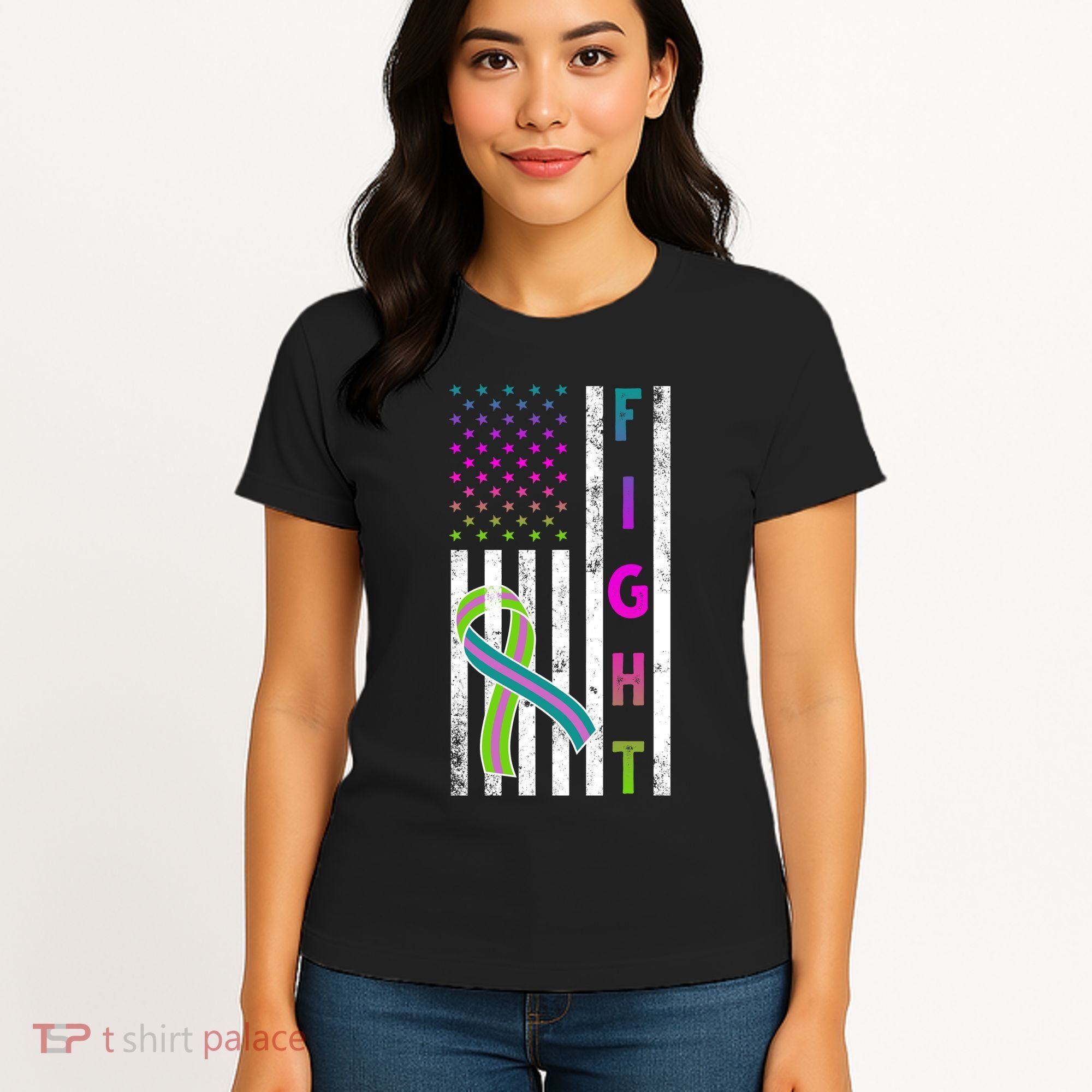 Fight Metastatic Breast Cancer American Flag Women's T-Shirt