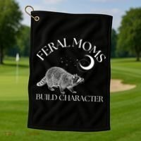 Feral Moms Build Character Raccoon Golf Towel thumb 1