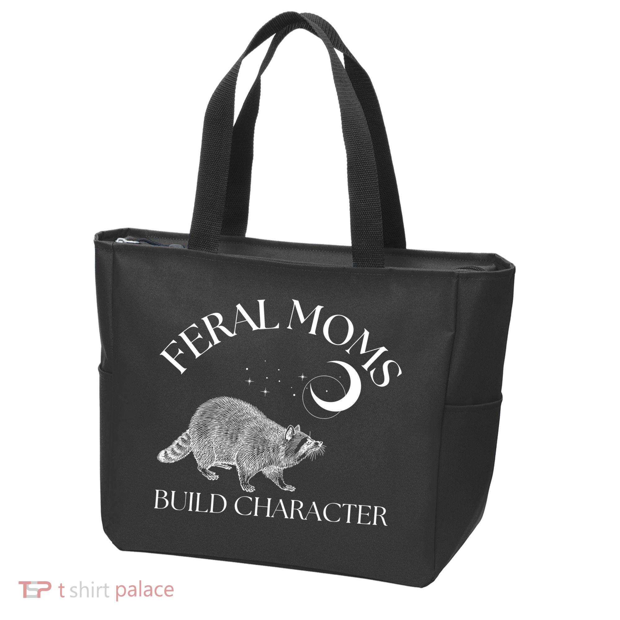 Feral Moms Build Character Raccoon Tote Bag