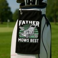 Father Mows Best Funny Lawn Mower Mowing Fathers Day Gift Golf Towel thumb 2