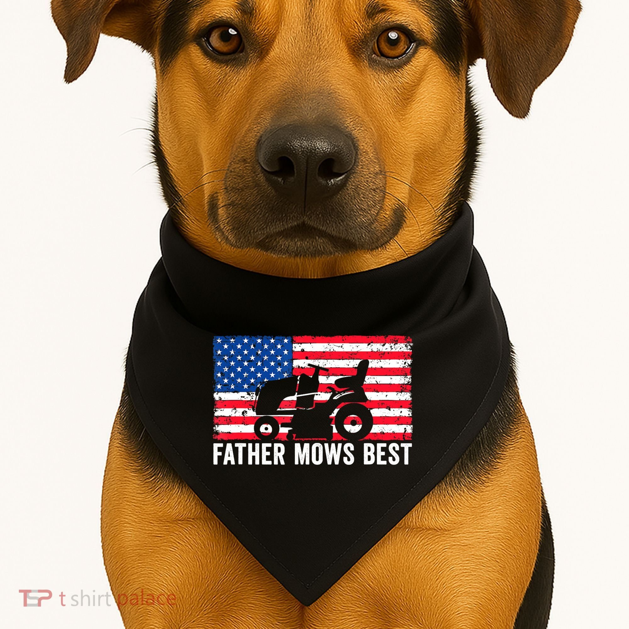 Father Mows Best Lawn Care Dad Mowing Patriotic FatherS Day USA-Made Doggie Bandana