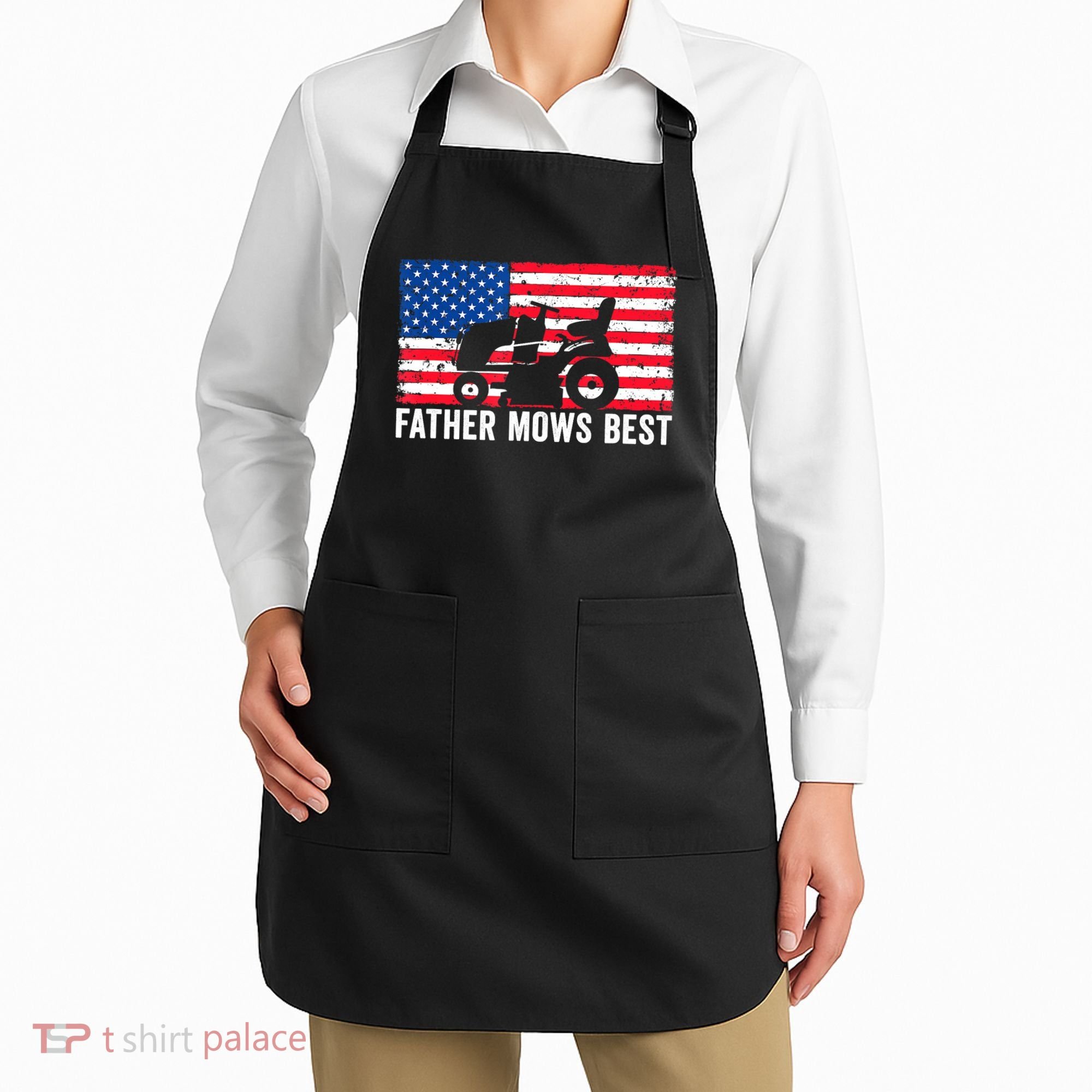 Father Mows Best Lawn Care Dad Mowing Patriotic FatherS Day Apron