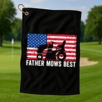 Father Mows Best Lawn Care Dad Mowing Patriotic FatherS Day Golf Towel thumb 1
