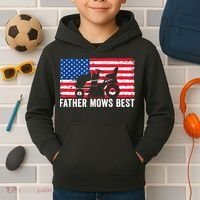 Father Mows Best Lawn Care Dad Mowing Patriotic FatherS Day Kids Hoodie thumb 2