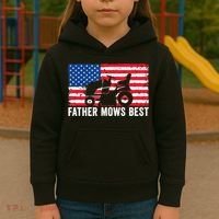 Father Mows Best Lawn Care Dad Mowing Patriotic FatherS Day Kids Hoodie thumb 3