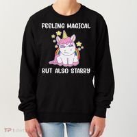 Feeling Magical But Also Stabby Rainbow Unicorn Gift Women's Sweatshirt thumb 0