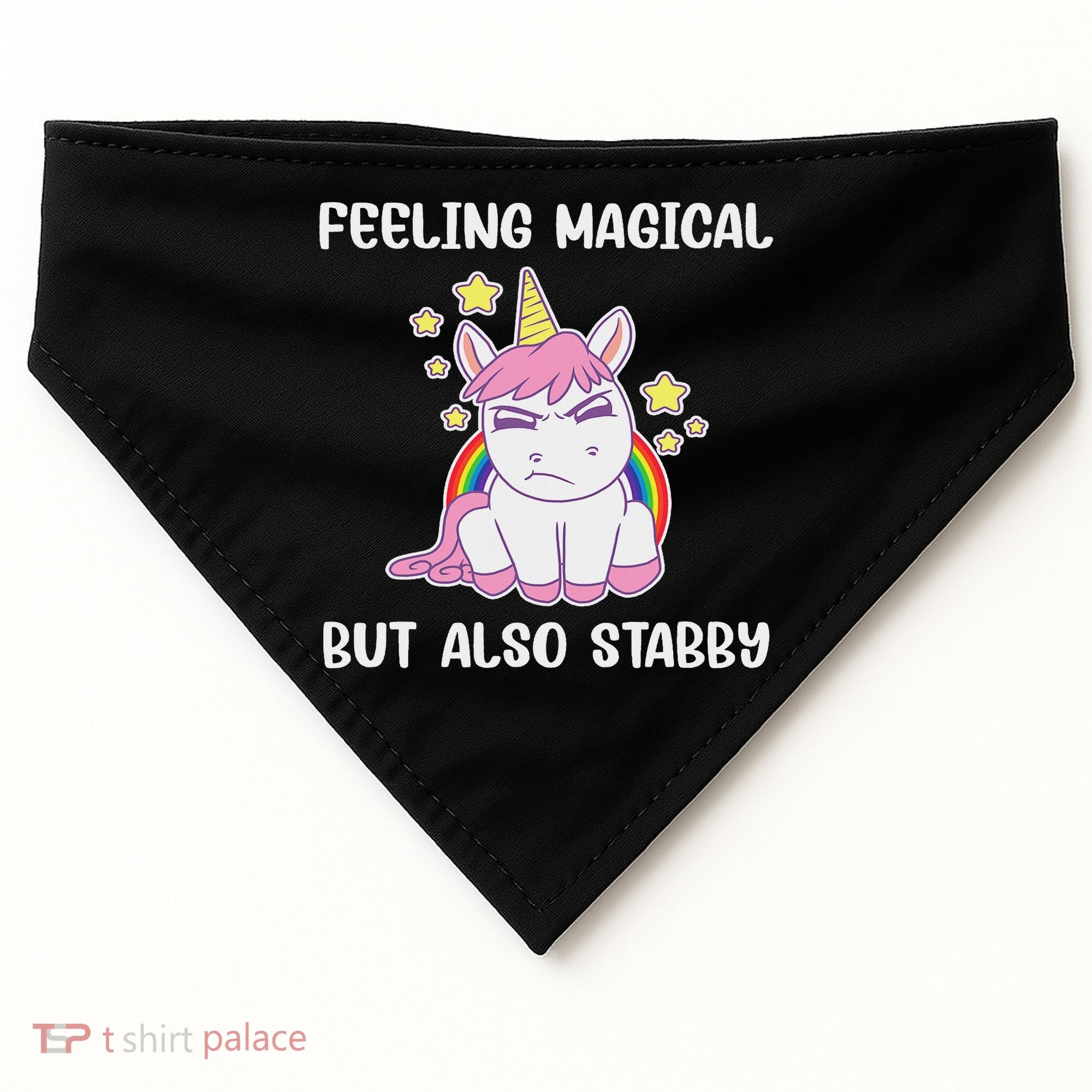 Feeling Magical But Also Stabby Rainbow Unicorn Gift USA-Made Doggie Bandana