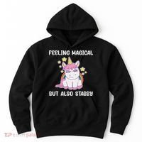 Feeling Magical But Also Stabby Rainbow Unicorn Gift Hoodie thumb 0