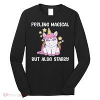 Feeling Magical But Also Stabby Rainbow Unicorn Gift Long Sleeve Shirt thumb 0