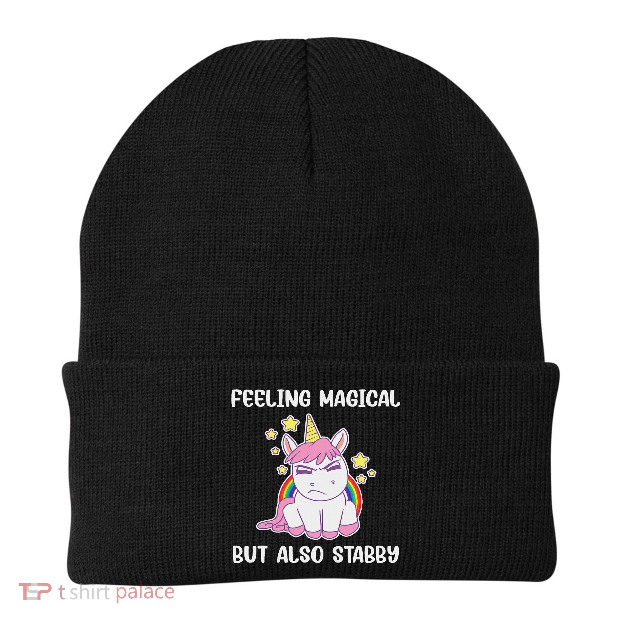 Feeling Magical But Also Stabby Rainbow Unicorn Gift Beanie