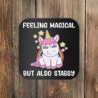 Feeling Magical But Also Stabby Rainbow Unicorn Gift Coaster thumb 0