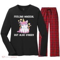 Feeling Magical But Also Stabby Rainbow Unicorn Gift Women's Long Sleeve Flannel Pajama Set  thumb 0