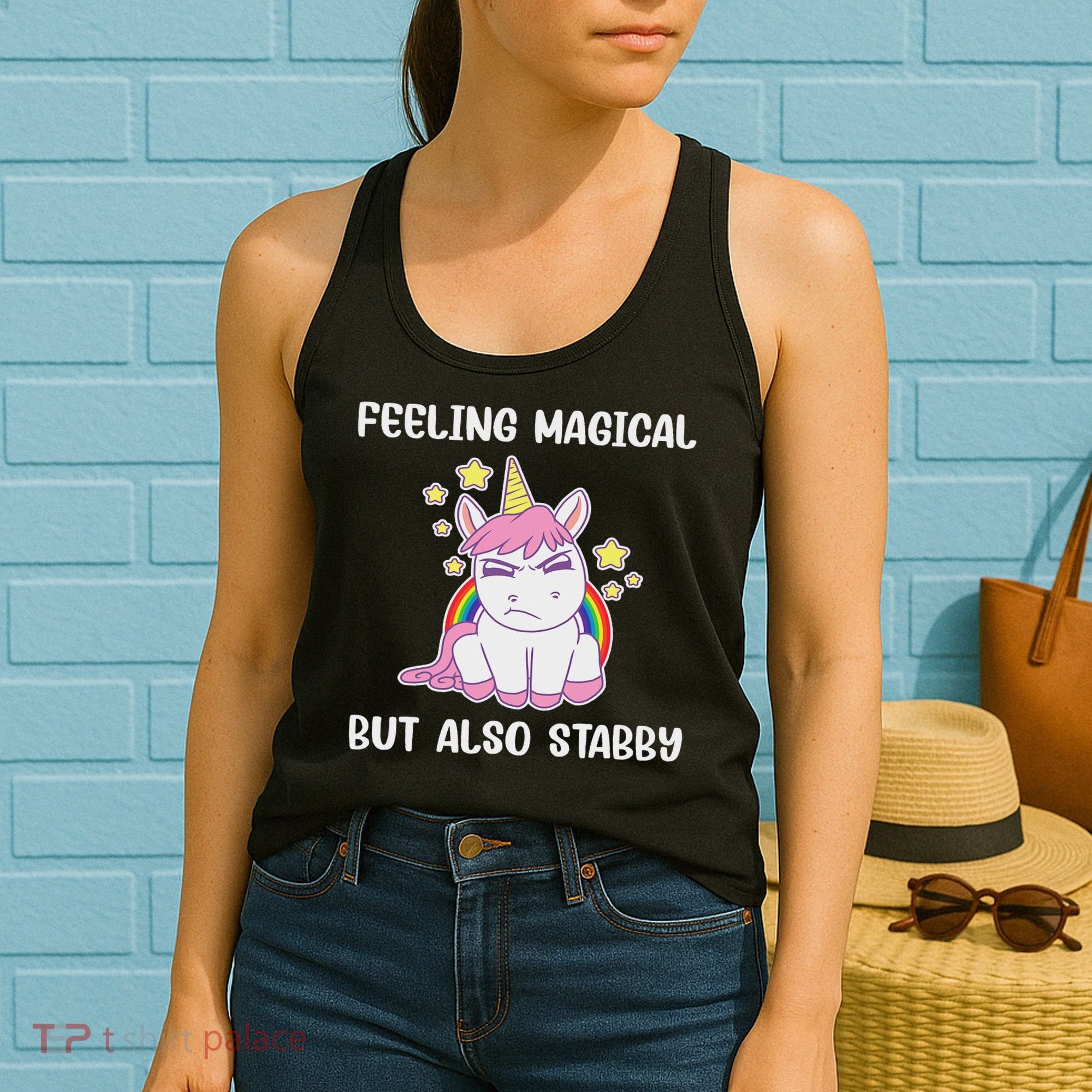 Feeling Magical But Also Stabby Rainbow Unicorn Gift Women's Tank Top