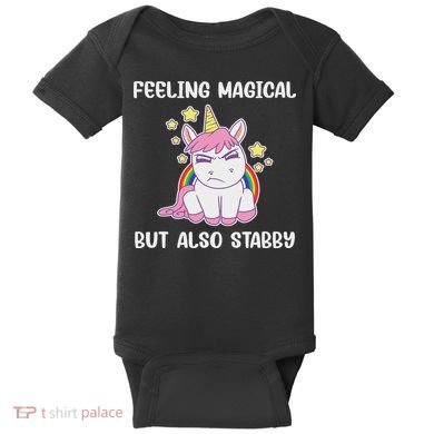 Feeling Magical But Also Stabby Rainbow Unicorn Gift Baby Bodysuit