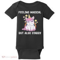 Feeling Magical But Also Stabby Rainbow Unicorn Gift Baby Bodysuit thumb 0