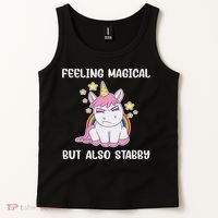 Feeling Magical But Also Stabby Rainbow Unicorn Gift Tank Top thumb 2