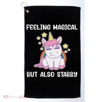 Feeling Magical But Also Stabby Rainbow Unicorn Gift Golf Towel thumb 0