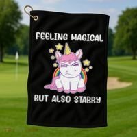 Feeling Magical But Also Stabby Rainbow Unicorn Gift Golf Towel thumb 1